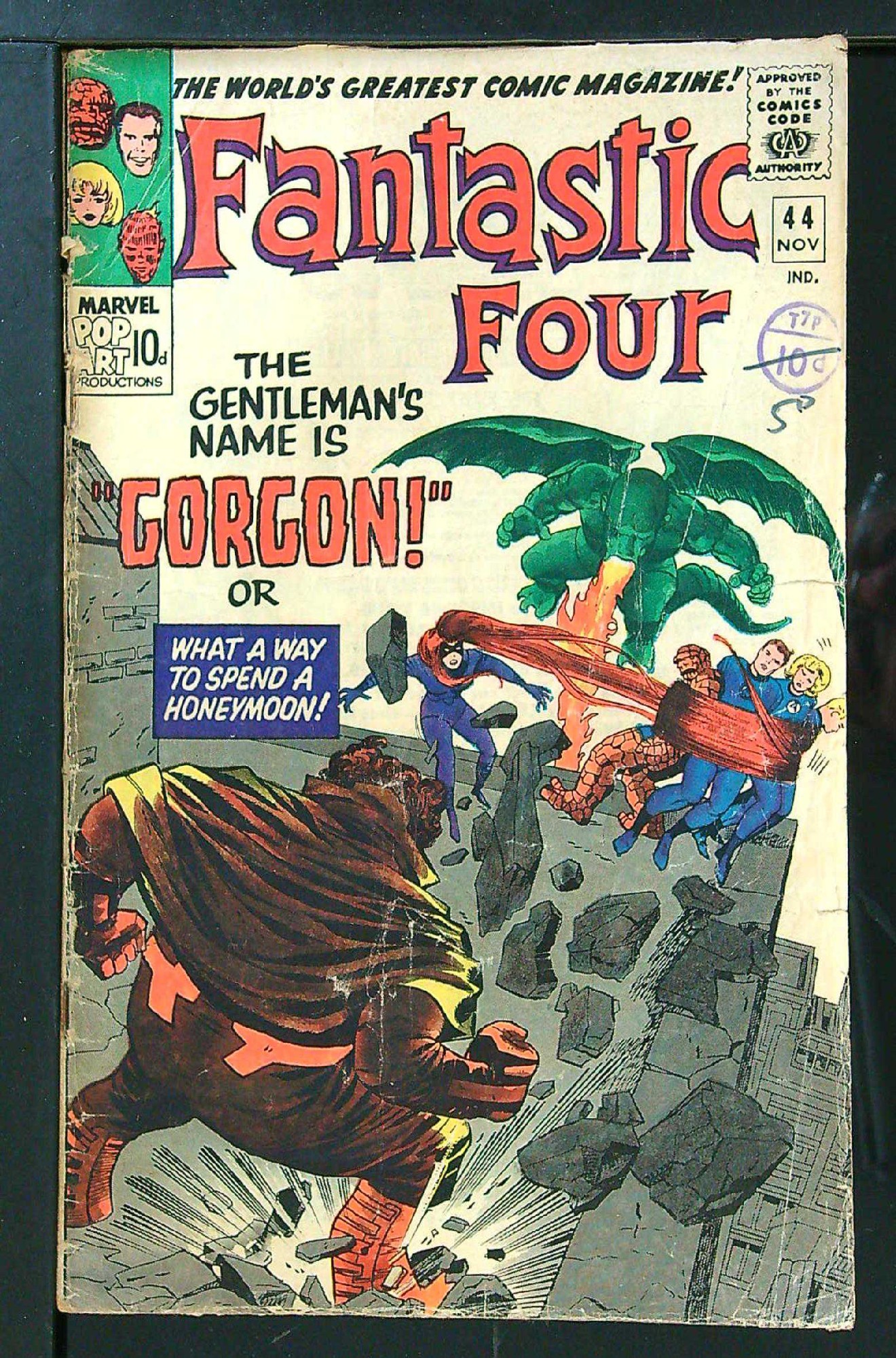ACTUAL SCAN OF COMIC!<br>Distribution Stamp & Pen on Cover - See Scan Cover of Fantastic Four (Vol 1) #44. One of 250,000 Vintage American Comics on sale from Krypton!