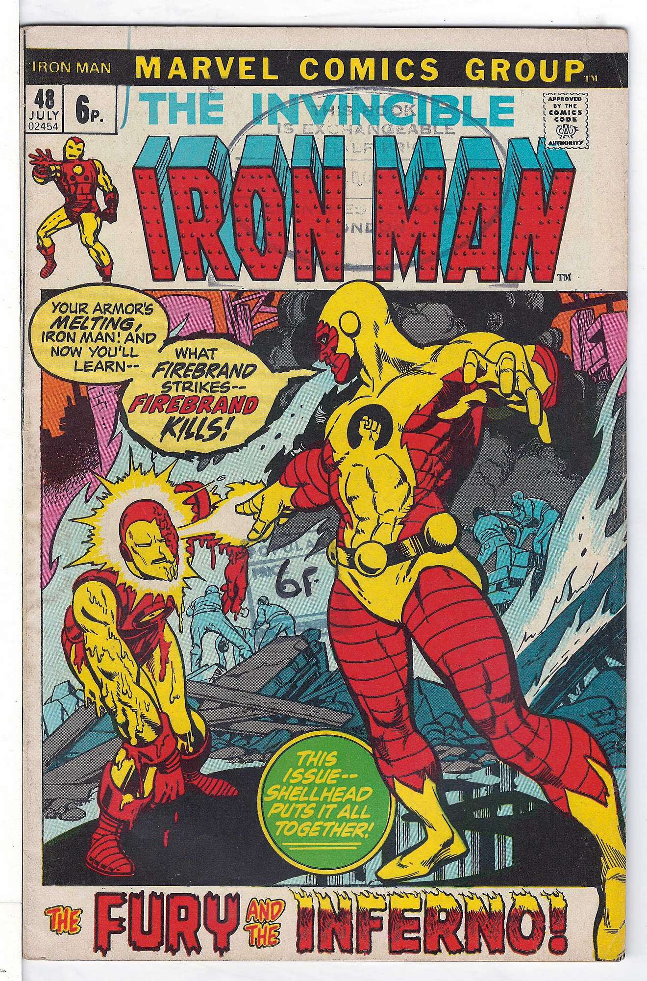 ACTUAL SCAN OF COMIC!<br>Stamp & Pen on Cover - See Scan Cover of Iron Man (Vol 1) #48. One of 250,000 Vintage American Comics on sale from Krypton!