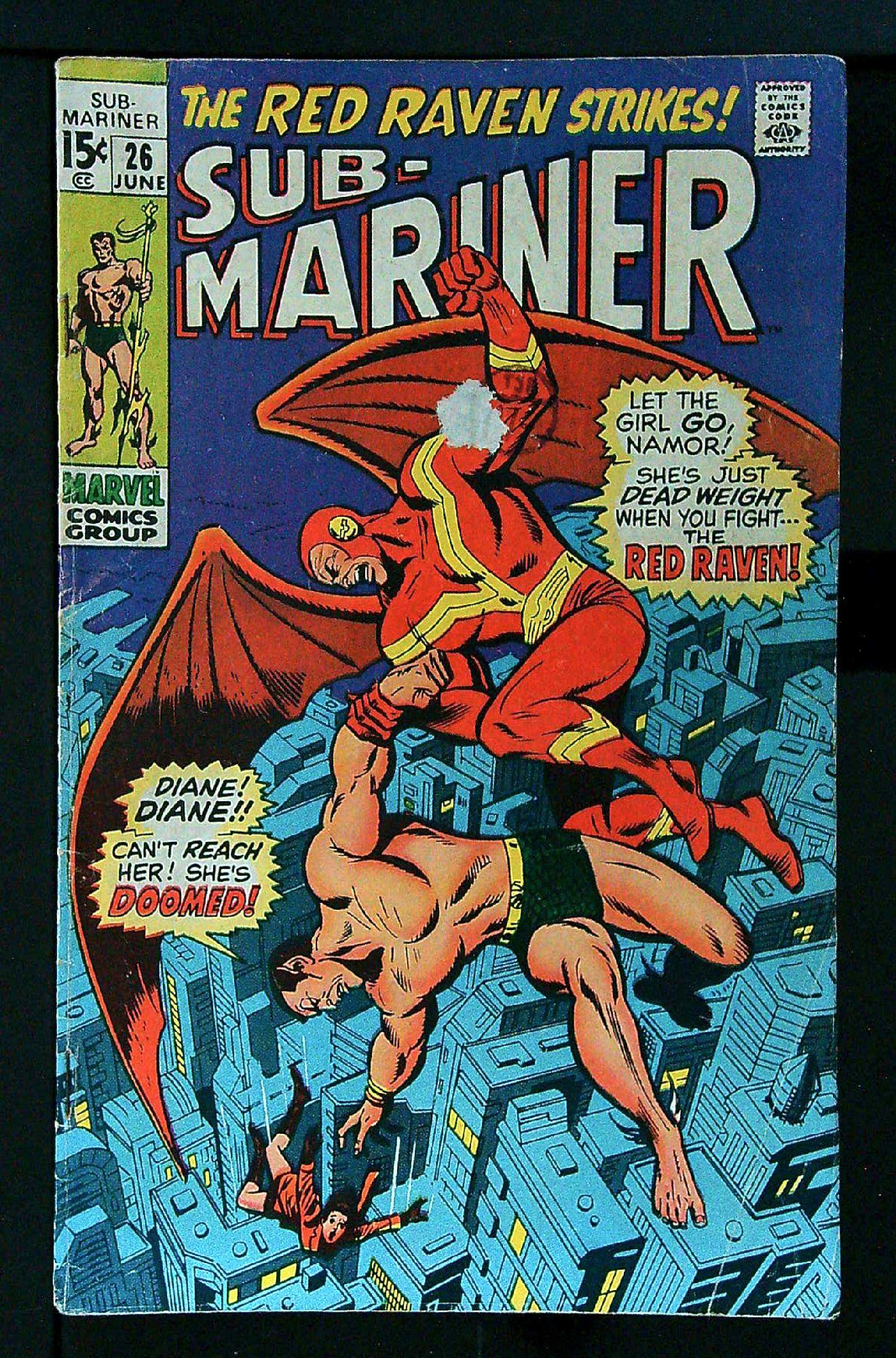 ACTUAL SCAN OF COMIC!<br>Distribution Stamp & Tear on Cover - See Scan Cover of Sub-Mariner (Vol 1) #26. One of 250,000 Vintage American Comics on sale from Krypton!