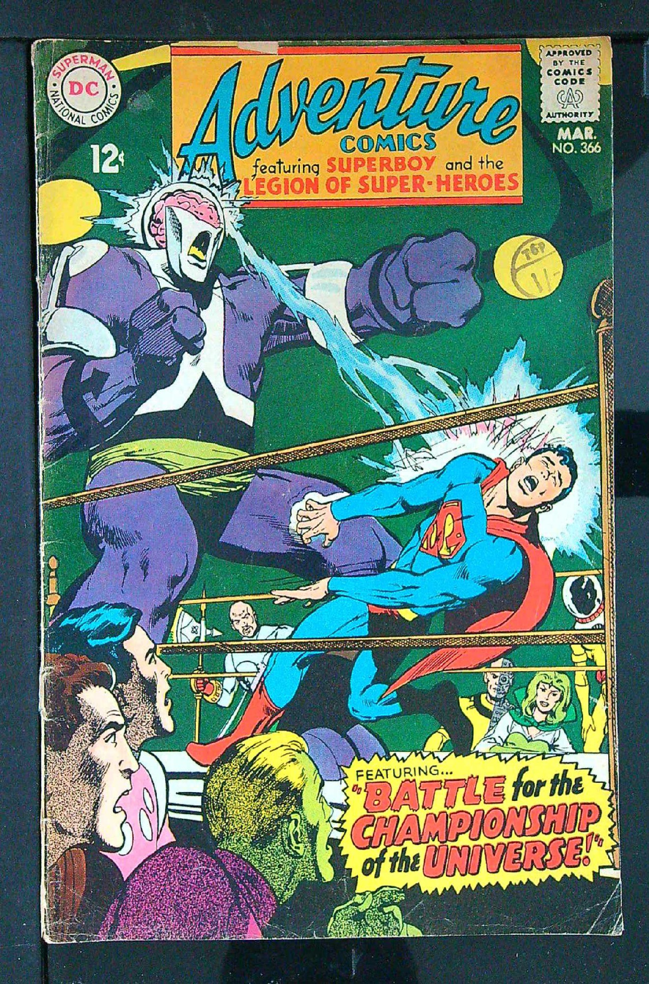 1st Shadow Lass<br>ACTUAL SCAN OF COMIC!<br>Distribution Stamp on Cover - Detached Lower Staple - See Scan Cover of Adventure Comics (Vol 1) #366. One of 250,000 Vintage American Comics on sale from Krypton!