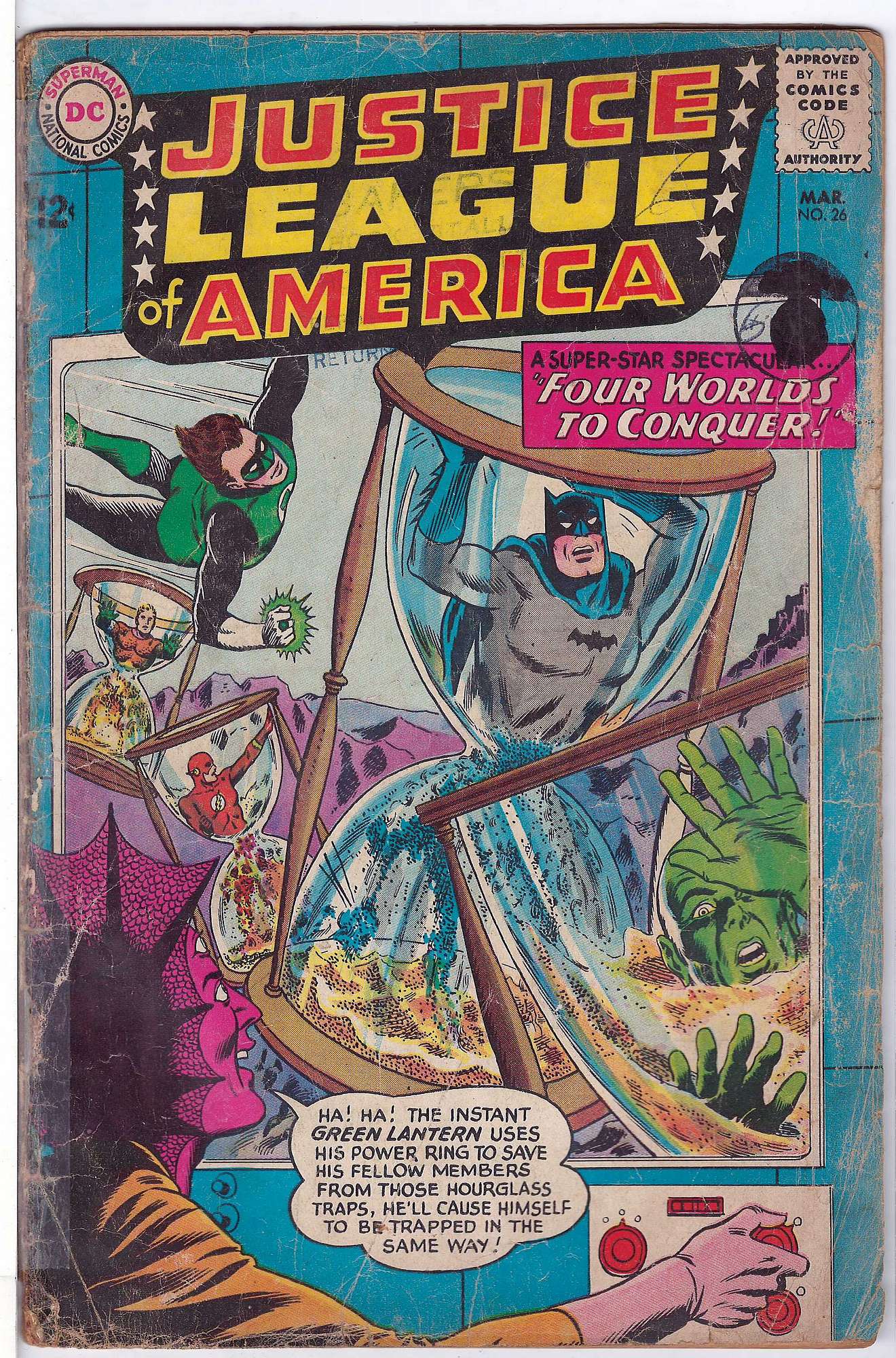 ACTUAL SCAN OF COMIC!<br>Stamps on Cover - Taped Spine - See Scan Cover of Justice League of America (Vol 1) #26. One of 250,000 Vintage American Comics on sale from Krypton!