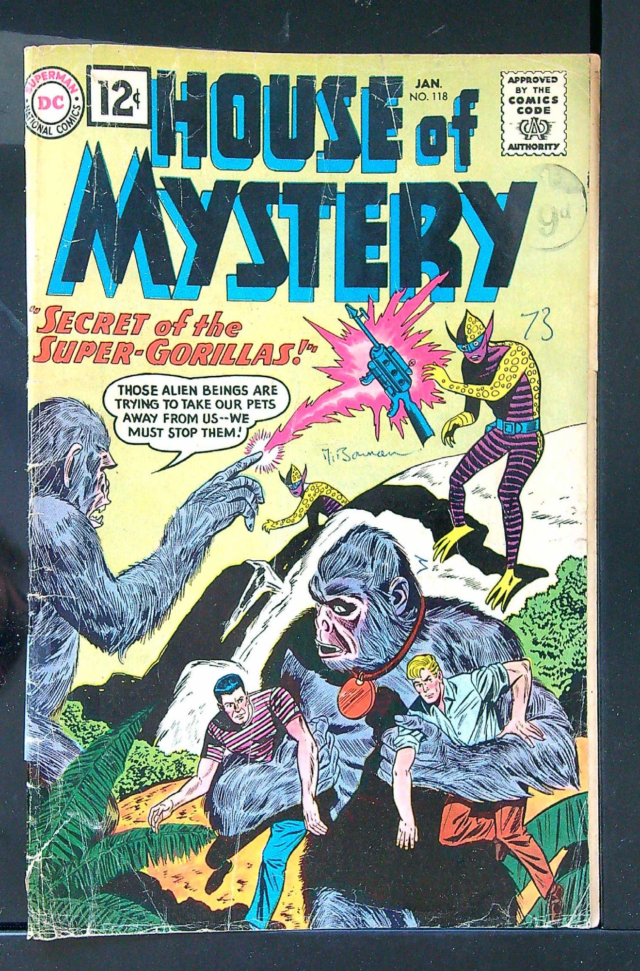 ACTUAL SCAN OF COMIC!<br>Distribution Stamp & Pen on Cover - Taped Spine - See Scan Cover of House of Mystery (Vol 1) #118. One of 250,000 Vintage American Comics on sale from Krypton!