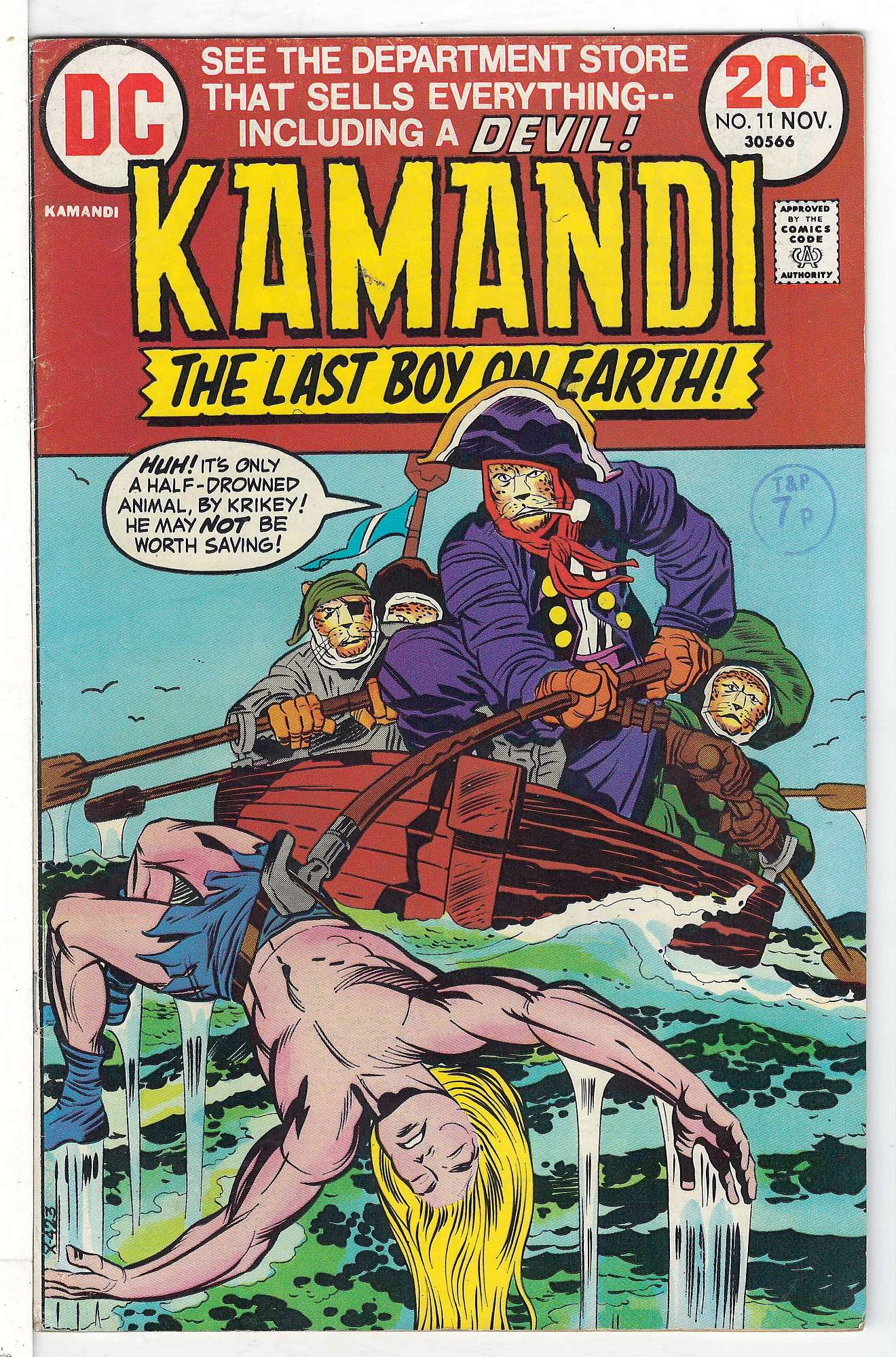 ACTUAL SCAN OF COMIC!<br>Distribution Stamp on Cover - See Scan Cover of Kamandi (Vol 1) The Last Boy on Earth #11. One of 250,000 Vintage American Comics on sale from Krypton!