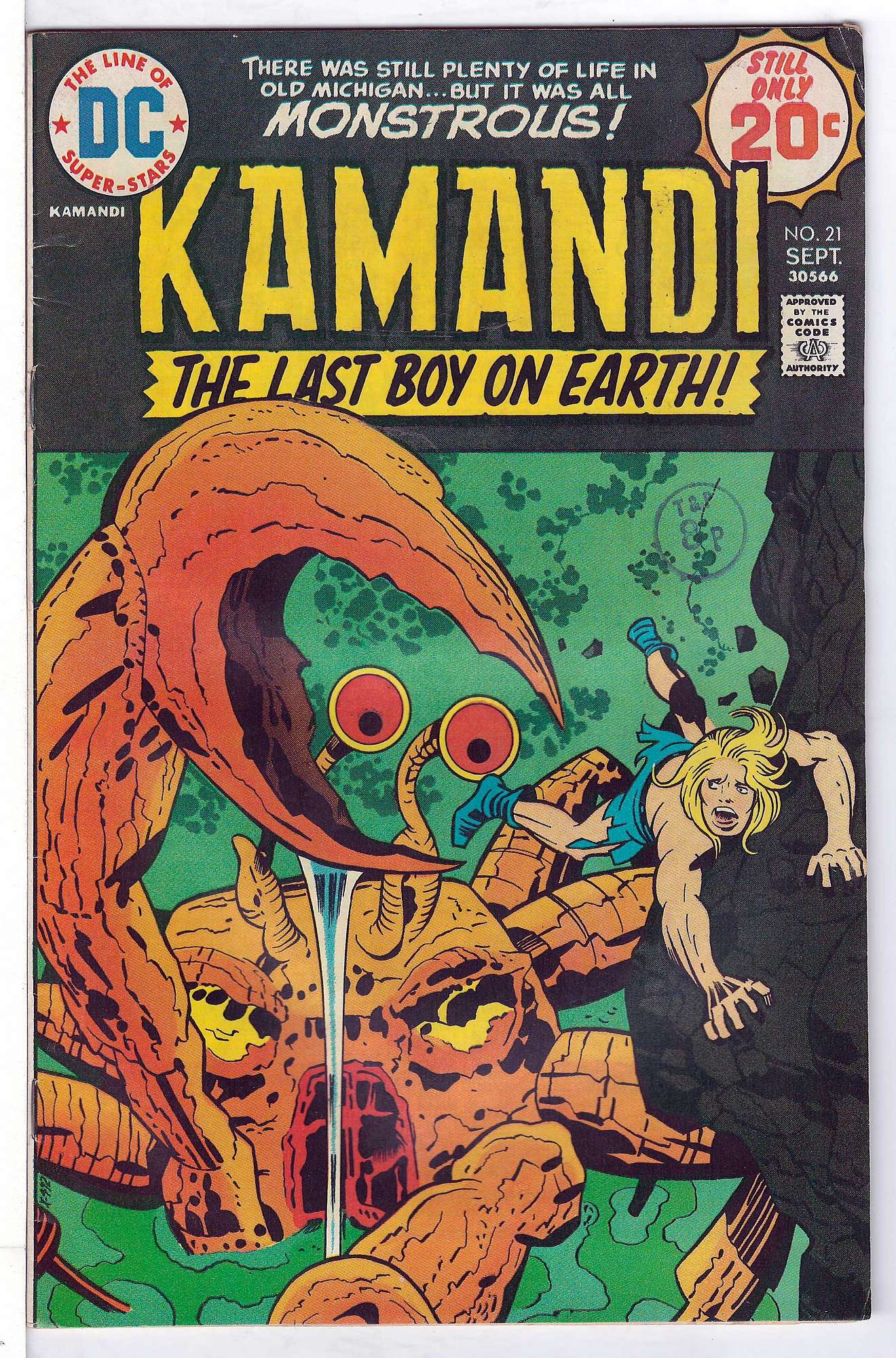 ACTUAL SCAN OF COMIC!<br>Distribution Stamp on Cover - See Scan Cover of Kamandi (Vol 1) The Last Boy on Earth #21. One of 250,000 Vintage American Comics on sale from Krypton!