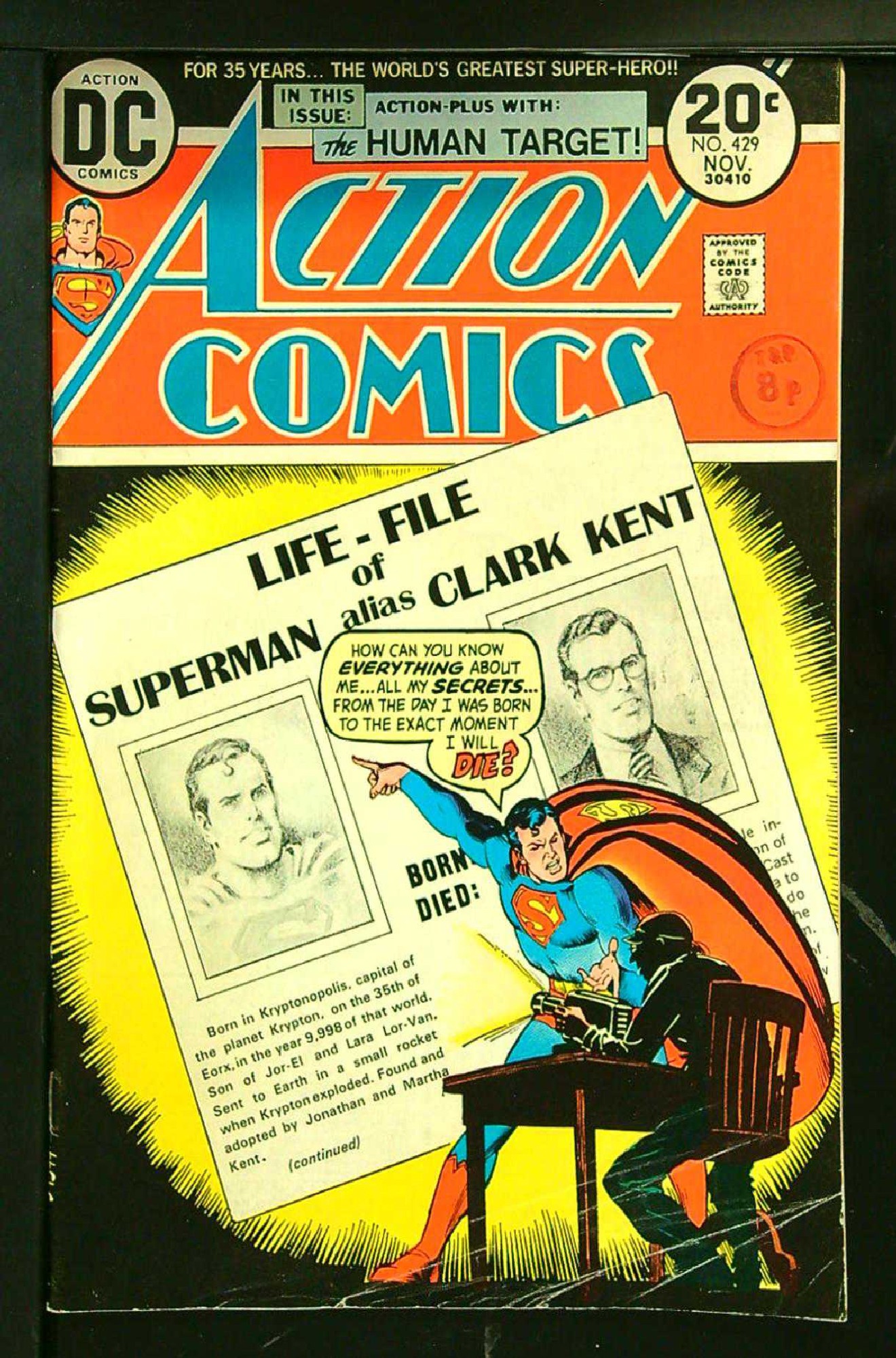 ACTUAL SCAN OF COMIC!<br>Distribution Stamp on Cover - See Scan Cover of Action Comics (Vol 1) #429. One of 250,000 Vintage American Comics on sale from Krypton!