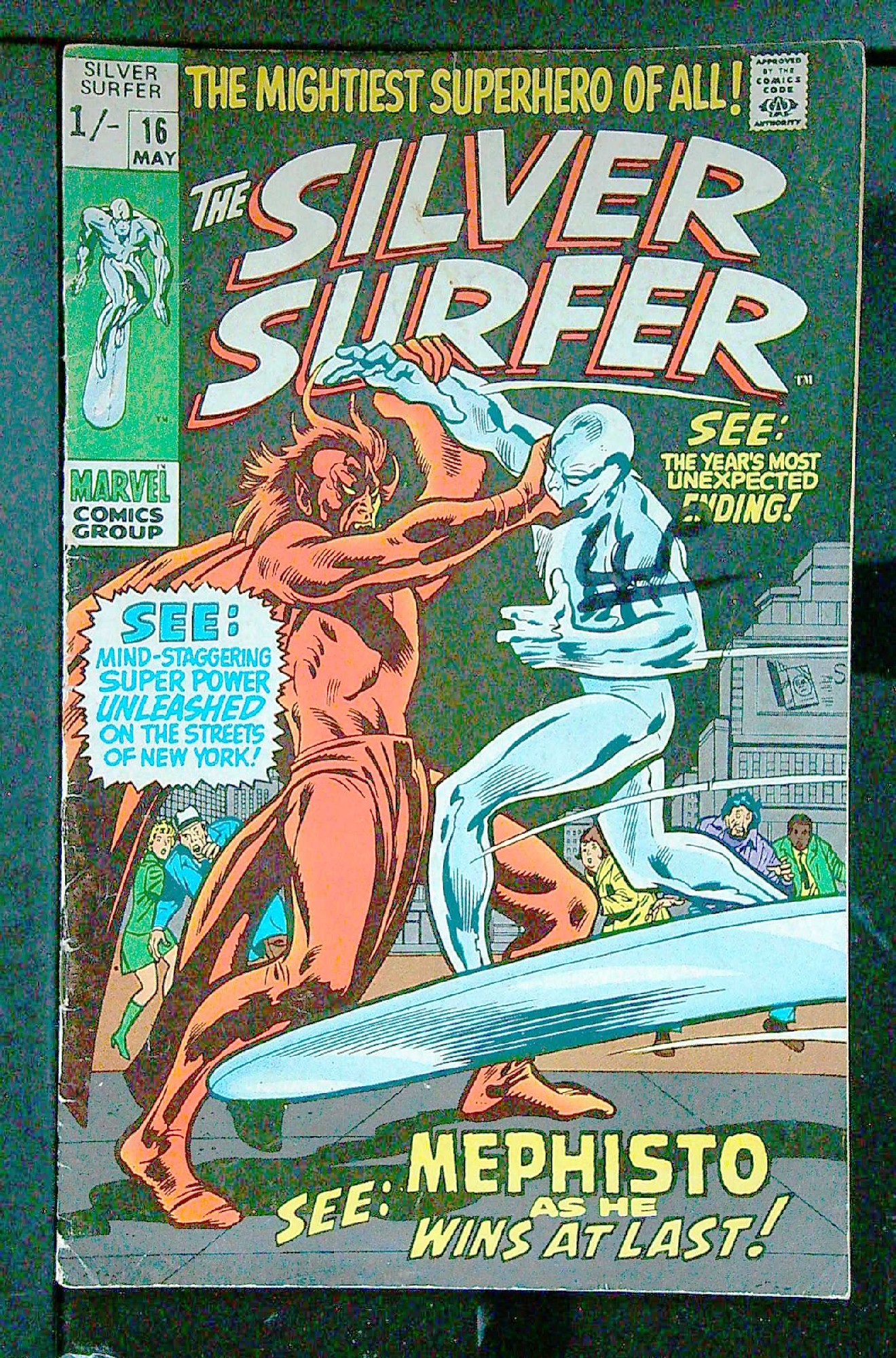 ACTUAL SCAN OF COMIC!<br>Marker on Cover - See Scan Cover of Silver Surfer (Vol 1) #16. One of 250,000 Vintage American Comics on sale from Krypton!