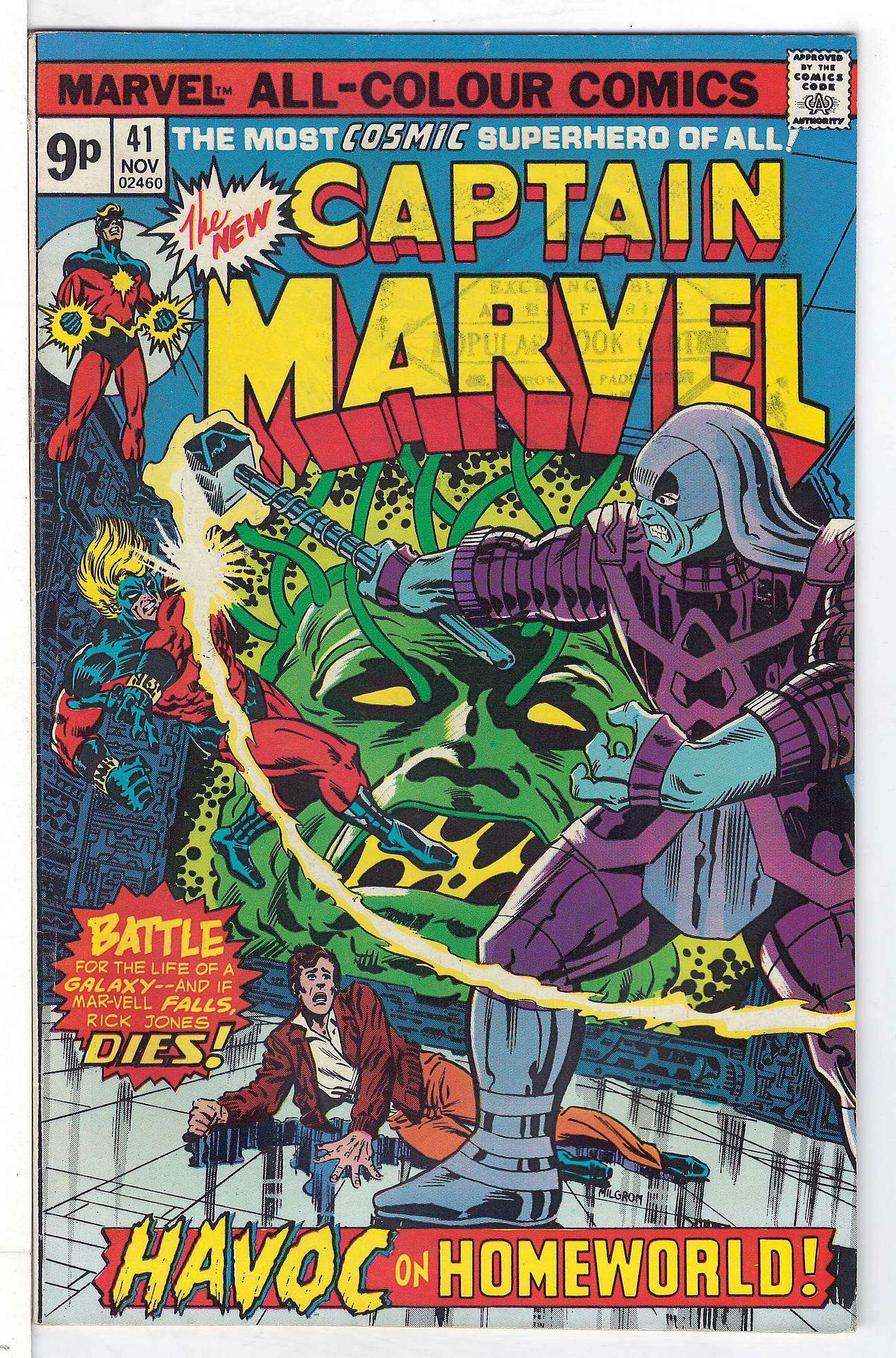ACTUAL SCAN OF COMIC!<br>Stamp on Cover - See Scan Cover of Captain Marvel (Vol 1) #41. One of 250,000 Vintage American Comics on sale from Krypton!