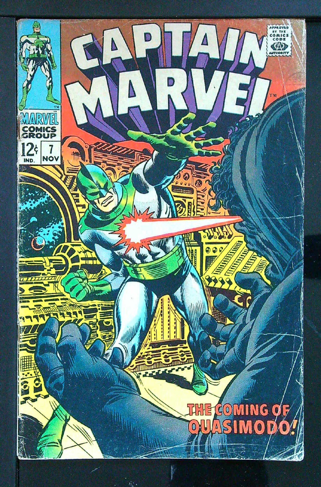ACTUAL SCAN OF COMIC!<br>Distribution Stamp on Cover - See Scan Cover of Captain Marvel (Vol 1) #7. One of 250,000 Vintage American Comics on sale from Krypton!
